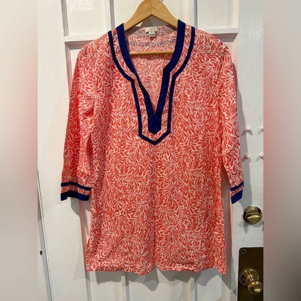 J. Crew Vibrant Coral and Navy Tunic